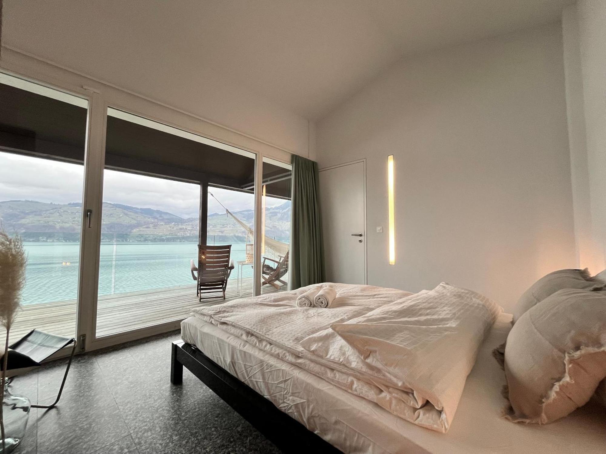 Wohnung Mit Grossartiger Seesicht Und Balkon Spiez Exterior foto